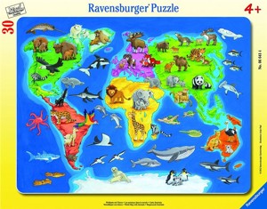 PUZZLE Ravensburger - Mapa světa se zvířaty 30 d.