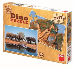 PUZZLE Sloni a žirafy 2x77D AKCE