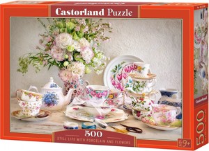 Puzzle CASTORLAND 500 - Zátiší s porcelánem a květ