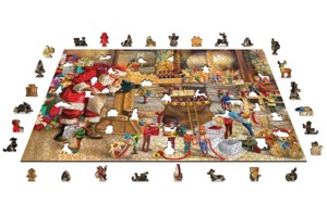 Dřevěné puzzle - Santa v práci XL 750 dílků